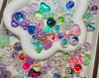 Clear Rainbow Acrylic Resin Bead Soup: Mixed Shapes, DIY Phone, Pen, Bag Charms (30g)
