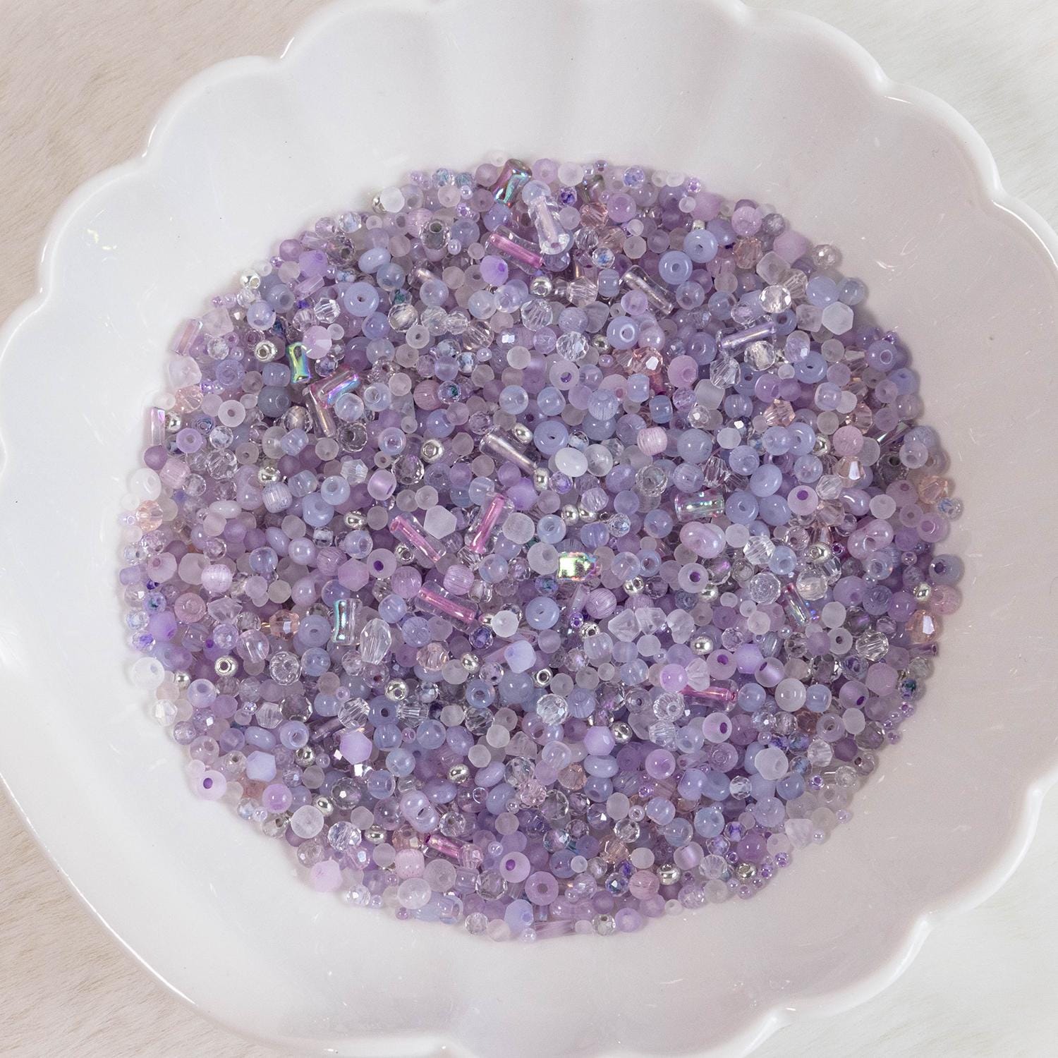 Pastel Purple Bead Soup Mix: Small Size 1-8mm Glass Beads for Jewelry Making