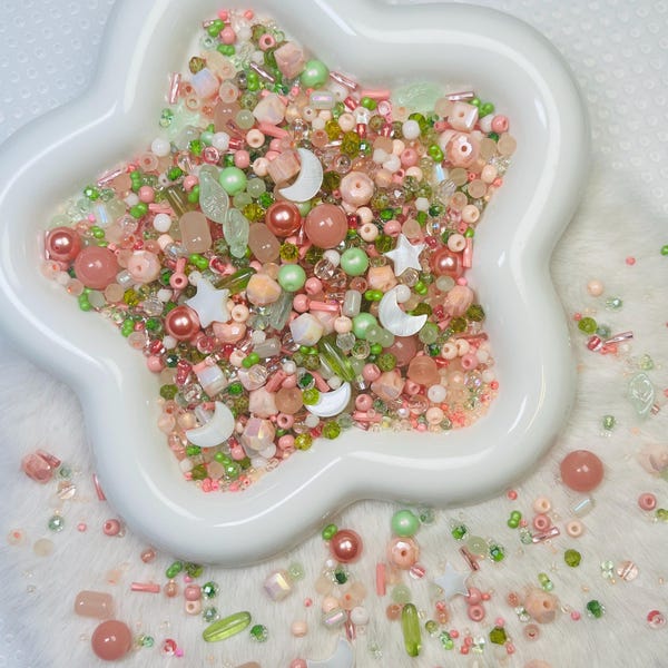 Peach Rose Garden Theme Bead Soup Mix: Pastel Glass Beads for DIY Jewelry, Charm Making