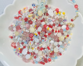 Strawberry Shortcake Bead Soup Mix For DIY Jewelry Making, Craft Supply for Earrings, Bracelets, Necklaces, Bead Mix for Craft Makers
