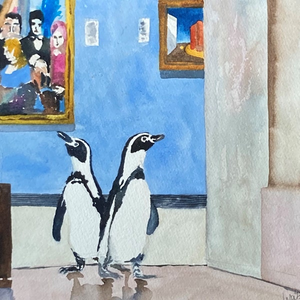 Two Penguins Roaming the Museum