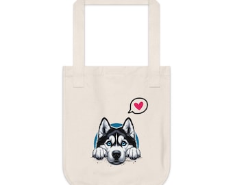 Husky Organic Canvas Tote Bag for Dog Lovers, Eco-Friendly Shopping Bag
