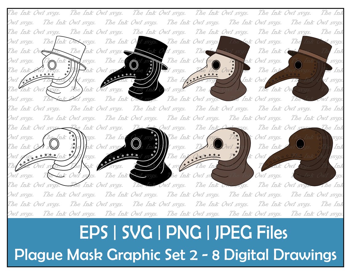 Plague Doctor Mask Vector Clipart Set 2 / Outline &amp; Stamp - Etsy