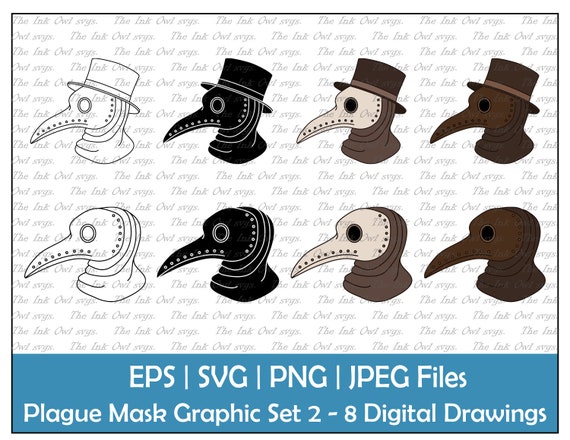 Plague Doctor Mask Vector Clipart Set 2 / Outline &amp; Stamp - Etsy