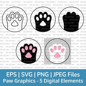 Pet Paw Svg Vector Clipart Set / overzicht, stempel silhouet & kleur grafische illustraties / roze pad / commercieel gebruik / Png, Svg, Jpg, Eps