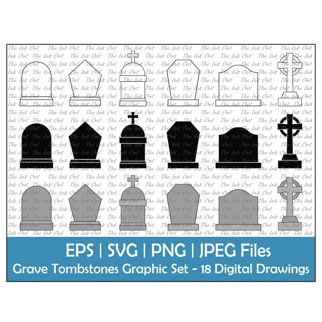 Blank Grave or Tombstone Memorial Vector Clipart Set / Outline