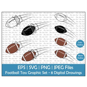 Fußball Throw or Pass Clipart Set / Umriss, Silhouette und Farbillustrationen / Sportausrüstung / Spin / Svg, Png, Jpg, Eps