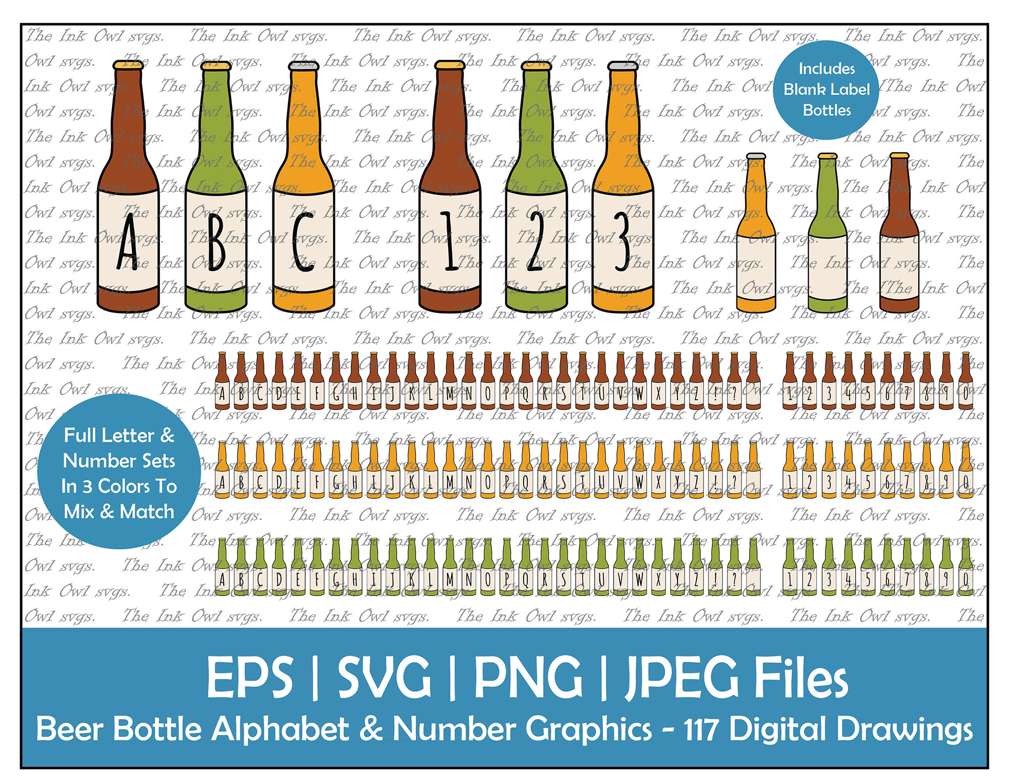 Beer Bottle Letter Alphabet and Numbers Vector Clipart Set / Text ...