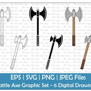 Battle Axe Clipart Set / Contorno, Timbro e Disegno a colori Grafica / Arma / Doppia Lama / Uso commerciale / PNG, JPG, SVG, Eps