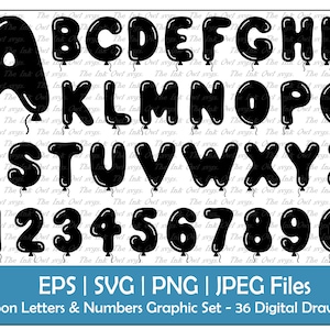 Balloon Letter Alphabet and Numbers Vector Clipart / Stamp Text Graphics / ABC 123 Logos banners / PNG, JPG, svg, Eps