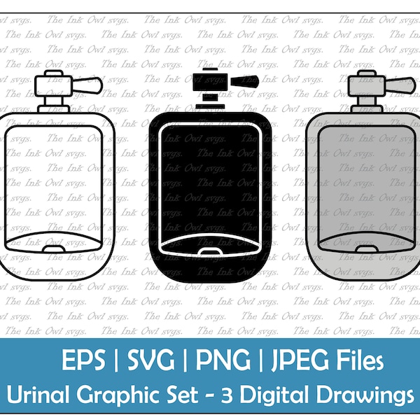 Urinal Vector Clipart Set / Outline & Stamp Drawing Illustrations / Bathroom fixture / PNG, JPG, SVG, Eps