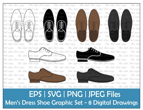 Men s Dress Shoes Vector Clipart Set Outline Stamp Drawing Graphic From Above and Side PNG JPG SVG Eps Etsy