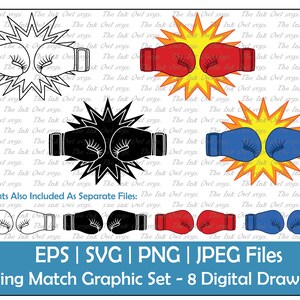 Boxing Glove Fight Match Vector Clipart Set / Esquema, Sello y Gráficos en Color / Equipo Deportivo / PNG, JPG, SVG, Eps
