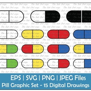 Medicine Pill Vector Clipart / Outline, Silhouette Stamp & Color Drawing Illustrations / PNG, JPG, SVG, Eps