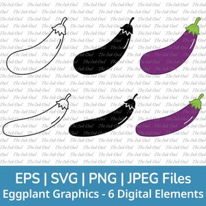 Eggplant Svg Vector Clipart / Outline, Stamp Silhouette & Color Drawing Illustrations / Vegetable Food / Png, Jpg, Svg, Eps