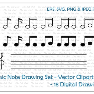 Notas musicales y barra Clipart Set / Outline & Drawing Graphics / Bar, Treble Clef / Uso comercial / PNG, JPG, SVG, Eps