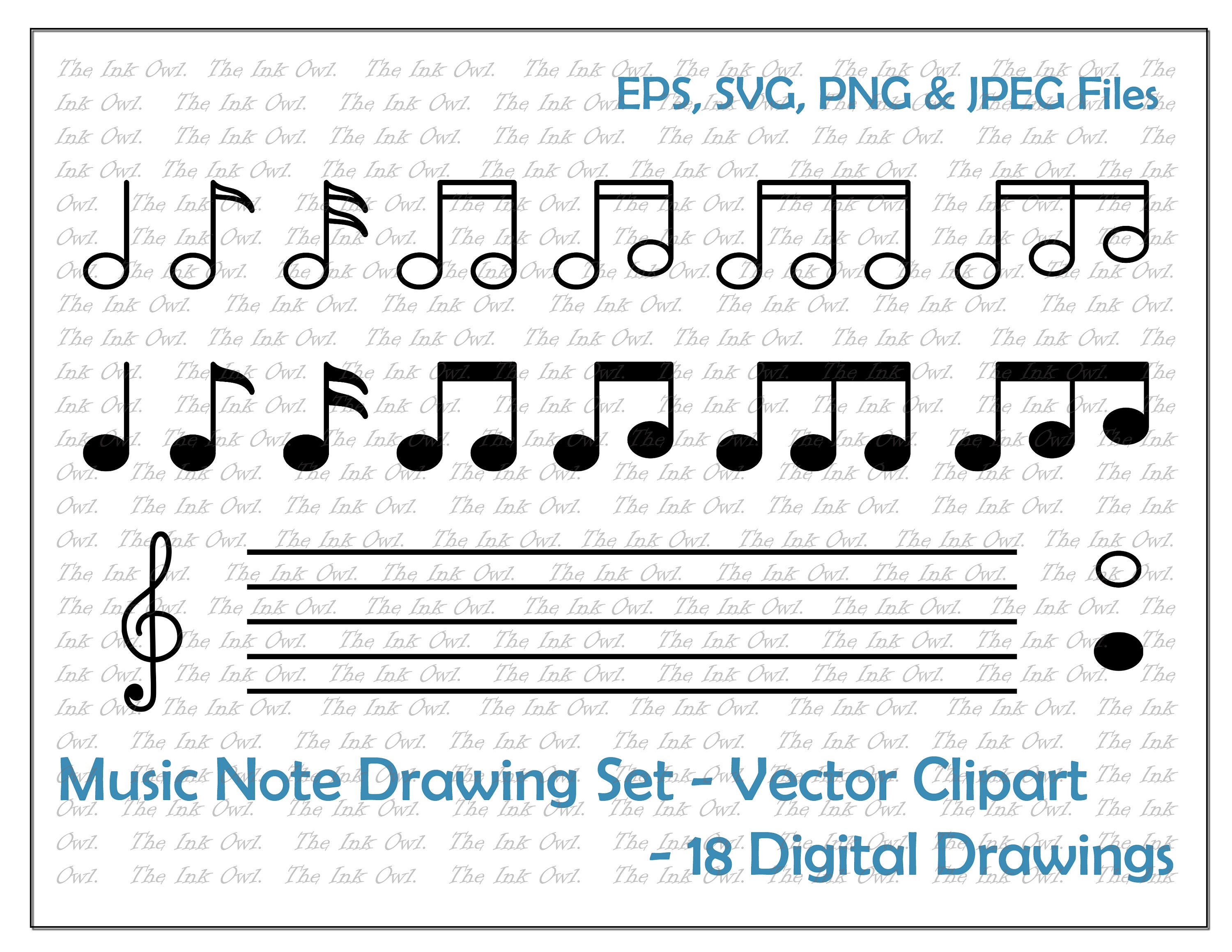 Music Notes And Bar Clipart Set Outline Drawing Graphics Bar 