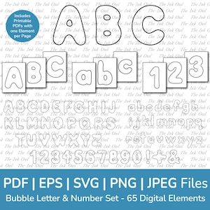 Bubble Alphabet Letter and Number Printable PDF Template Clipart / Kids Crafts / Uppercase & Lowercase Poster Outlines / Svg, Png, Eps, Jpg