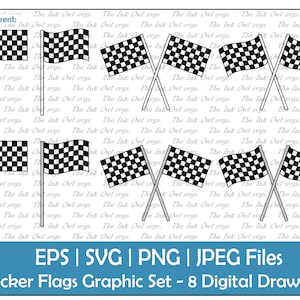 Karierte Rennflaggen Vektor Clipart Set / Single and Crossed Flags / Wettbewerb Racing Zeichnung Illustration / PNG, jpg, SVG, Eps