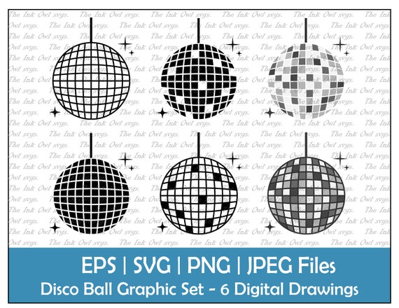 Disco Spiegel Ball Vektor Clipart Set / Umriss, Stempel und