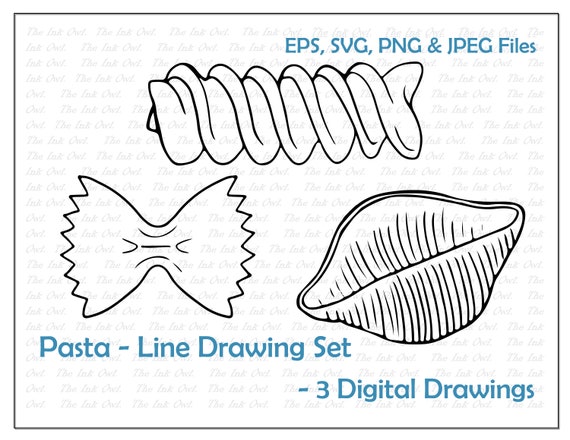 Download Pasta Line Drawing Clipart Set Rotini Shell Bow Png Jpg Svg Eps Royalty Free Digital Vector