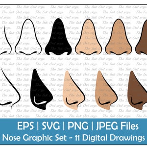 Nose Vector Clipart Set / Outline, Stamp and Color Drawing Graphic / Simple Front and Side View / PNG, JPG, SVG, Eps