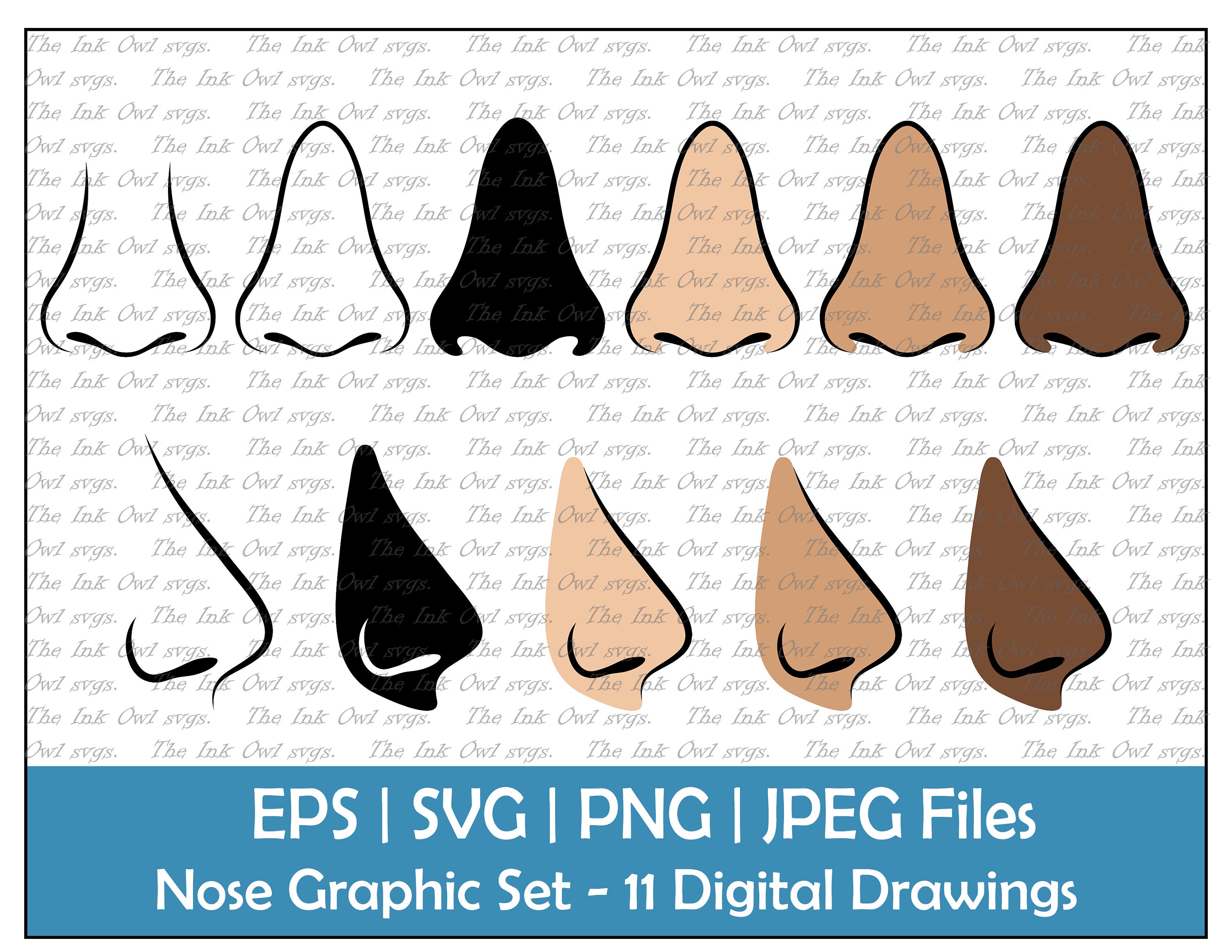 イラスト　アート　「FLAT NOSE」 No.11 Nose Vector Clipart Set / Outline, Stamp and Color Drawing