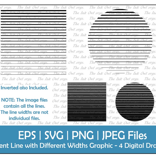 Decorative Straight Gradient Lines in different Widths Clipart Set / Drawing Graphic / Circle and Square / PNG, JPG, SVG, Eps