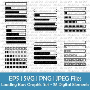 Laden Wartezeit Bars Clipart Set / Laden / Laden / Umriss- und Silhouette-Grafik / Sublimation / Geringe Batterie / PNG, JPG, SVG, Eps