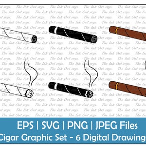 Cigar Lit Vector Clipart Set / Outline, Silhouette Stamp & Color Graphics / Smoking / Sublimation Digital Sticker / PNG, JPG, SVG, Eps