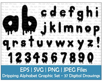 Drip Letter Lowercase Alphabet & Number Vector Clipart Set / Stamp Text Graphics / Liquid dripping / Sublimation / PNG, JPG, svg, Eps