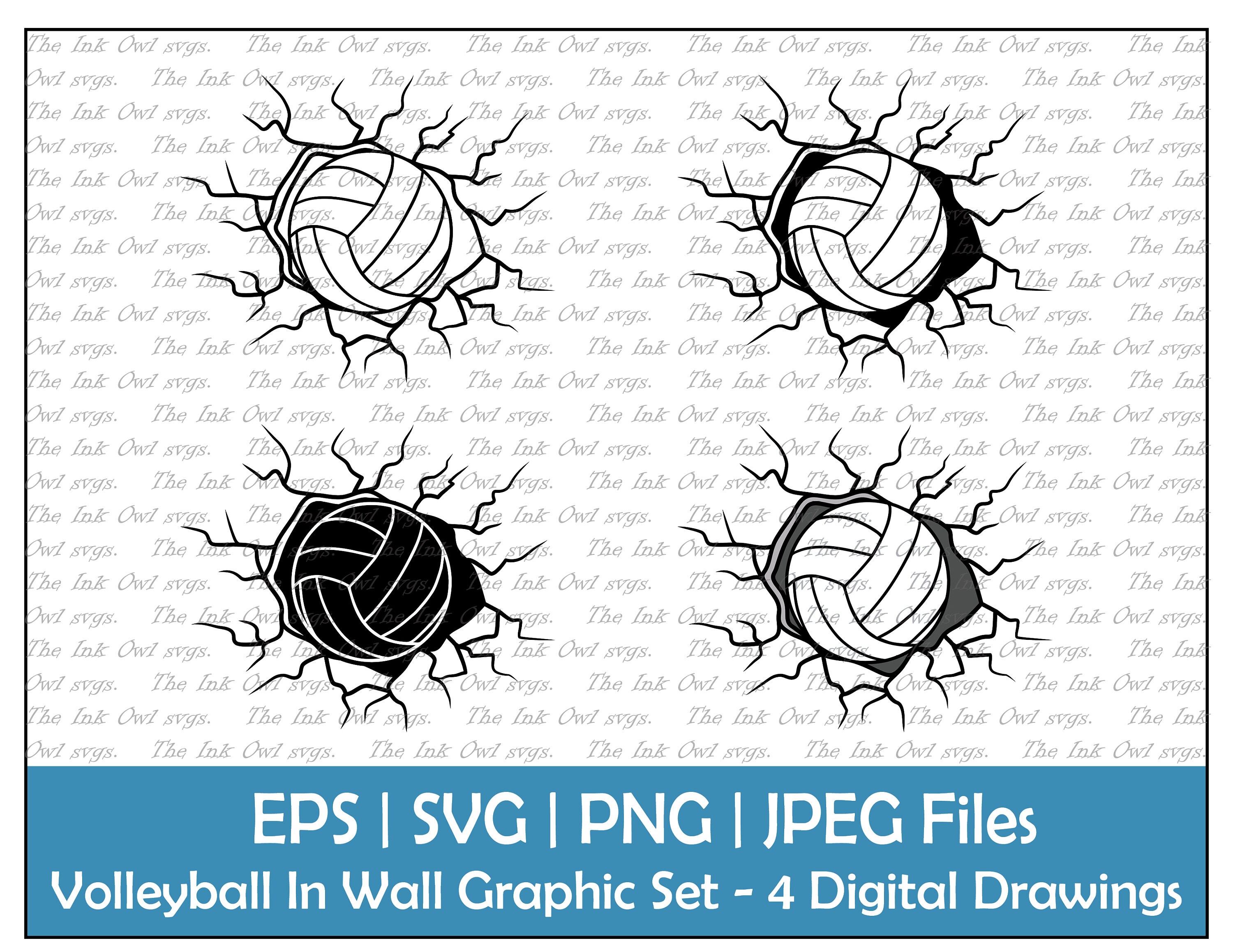 Volleyball Breaking Through a Wall Clipart Set / Outline - Etsy