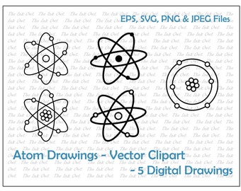 Atom Zeichnung Set Vektor Clipart / Atom- Und Atom-Physik-Zeichnung Illustrationen / PNG, JPG, SVG, Eps