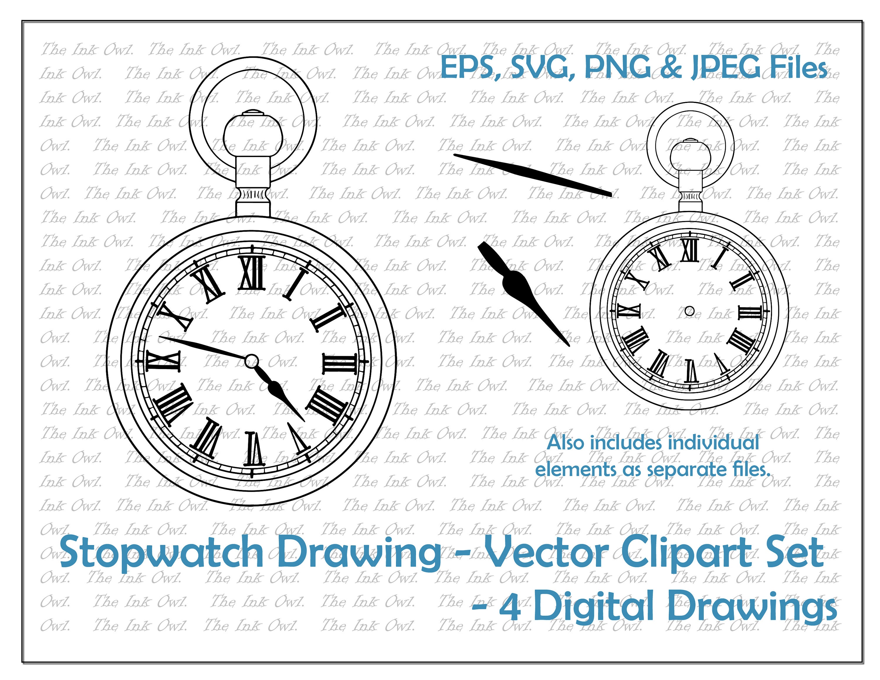 Stopwatch Clock Outline Vector Clipart / Drawing Illustration Etsy