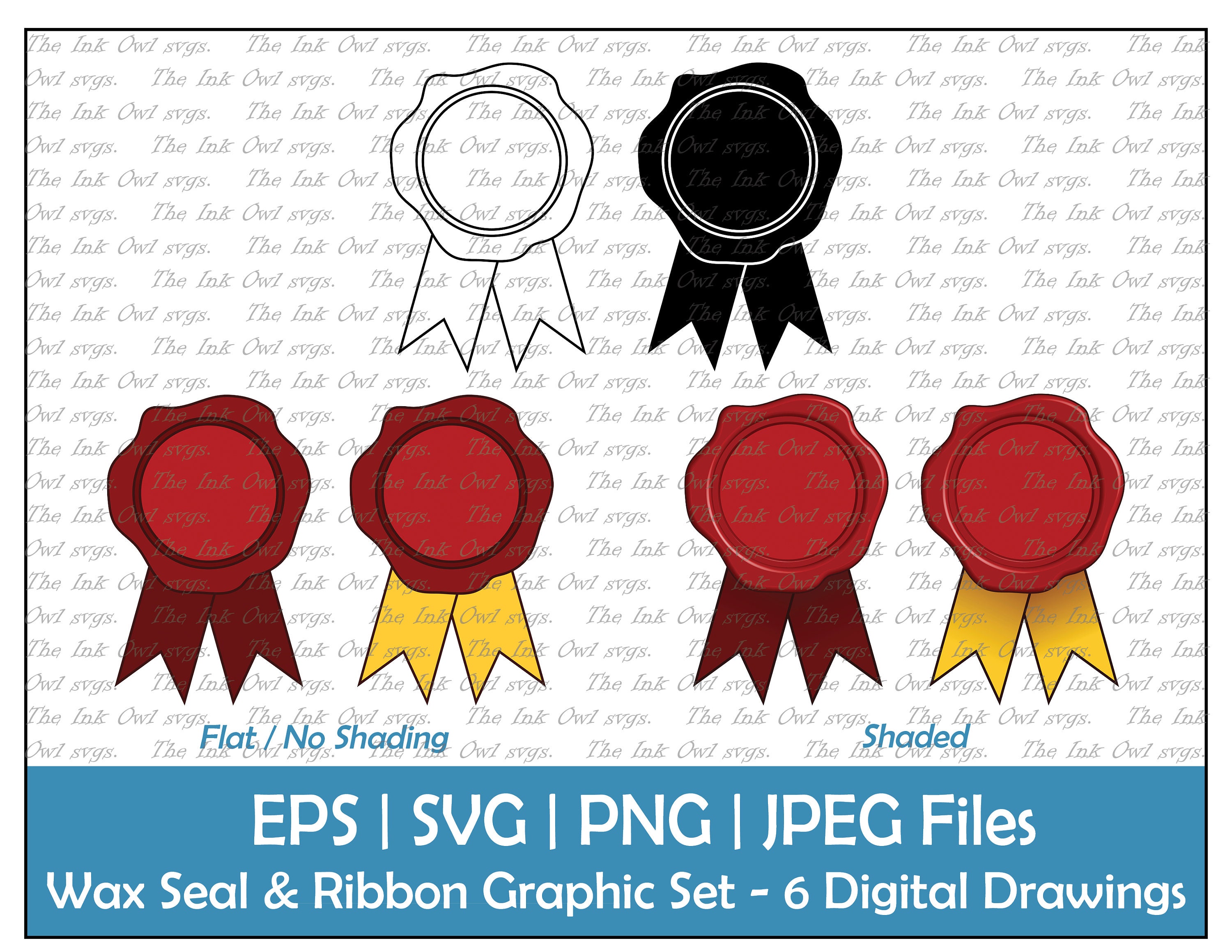 Wax Seal With Ribbon Graphic Clipart Set / Outline & Stamp | Etsy