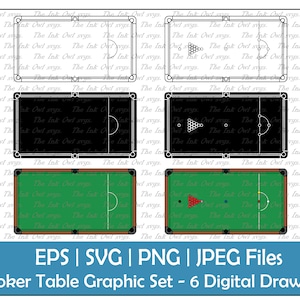 Snooker Pool Table Template Vector Clipart Set / Outline, Silhouette & Color Graphic / With balls / Sports Diagram / PNG, JPG, SVG, Eps