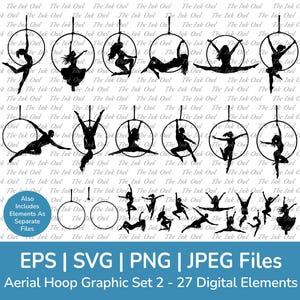 Aerial Hoop Acrobat Silhouette Poses Vector Clipart Set / Stamp Graphics / Ring Aerialist Circus Gymnastic Sport / Svg, Png, Eps, Jpg
