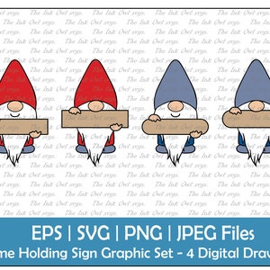 Bearded Gnome Holding Sign Vector Clipart Set / Color Graphics / Blank Label Template / PNG, JPG, SVG, Eps