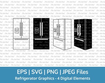 Refrigerator Svg Vector Clipart / Outline, Stamp Silhouette & Color Drawing Illustrations / Kitchen Appliance / Png, Jpg, Svg, Eps