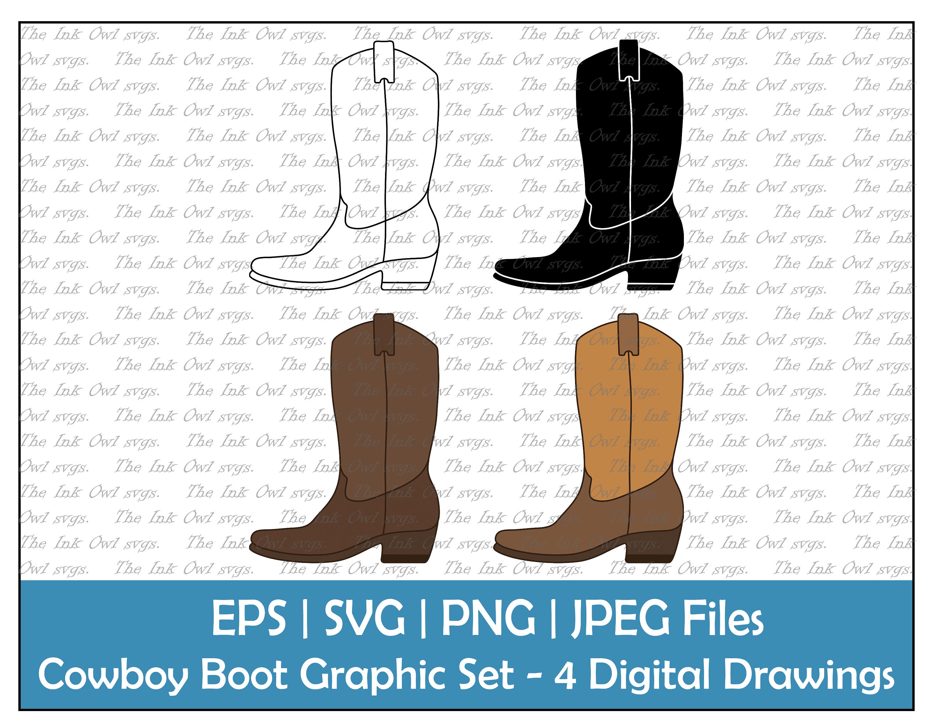 Cowboy Boots Vector Clipart Set / Outline & Stamp Drawing Etsy
