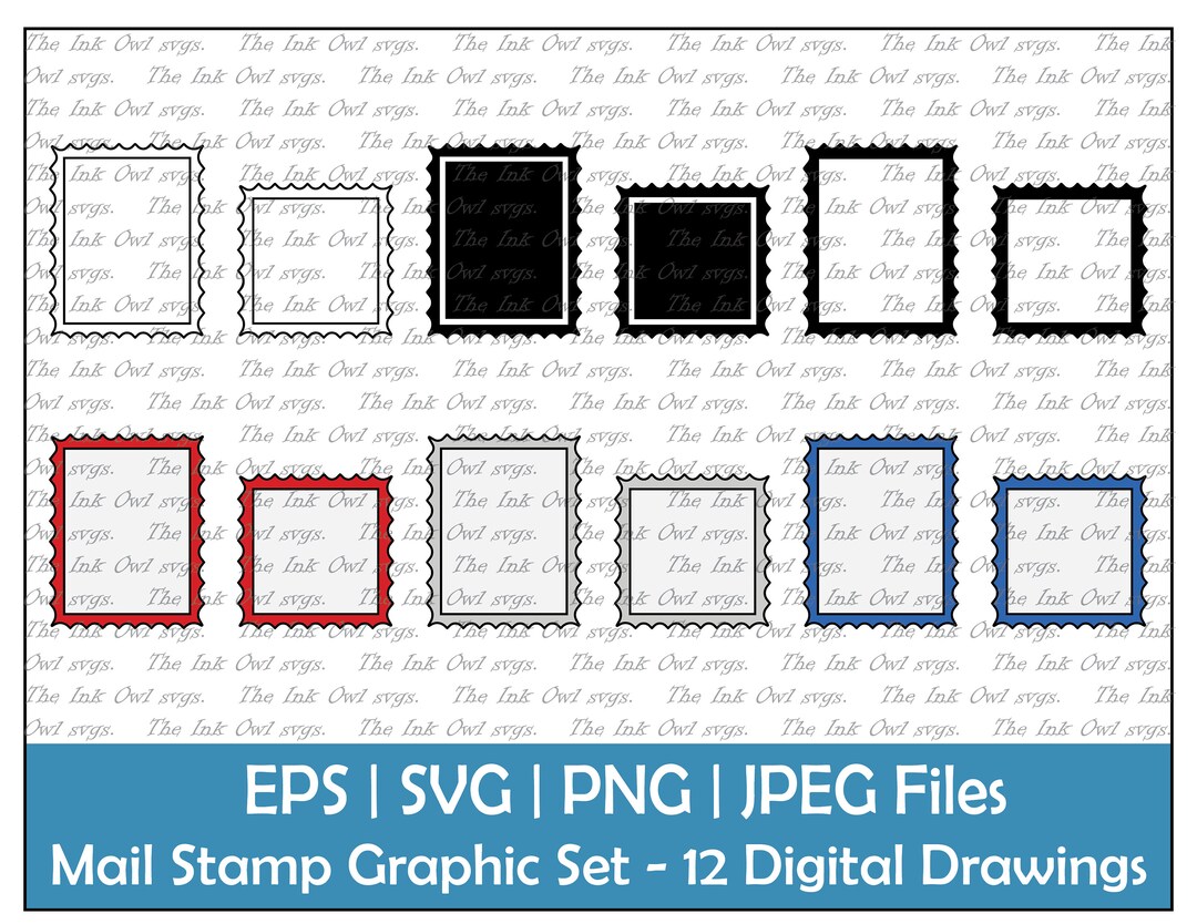 Colored Postage Stamp Templates - Mail Themed Clip Art Commercial Use