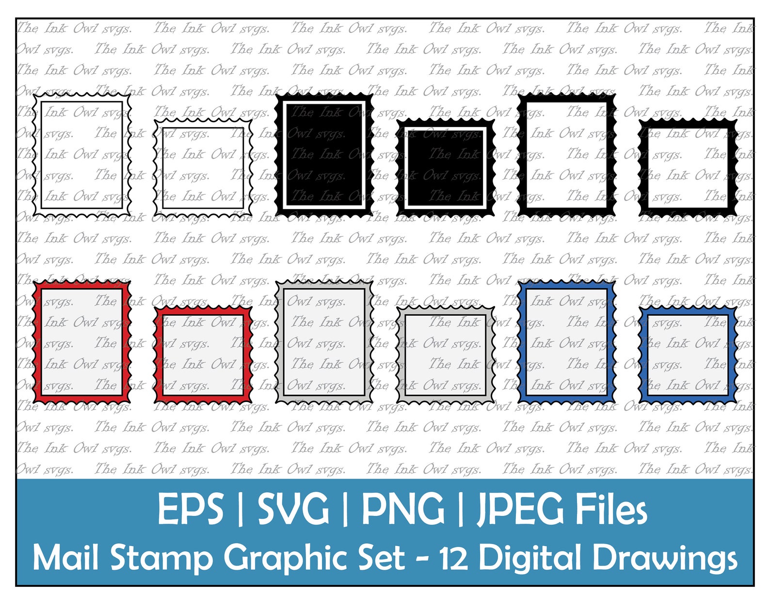 Postage Mail Stamp Frame Vector Clipart / Outline, Silhouette & Color ...