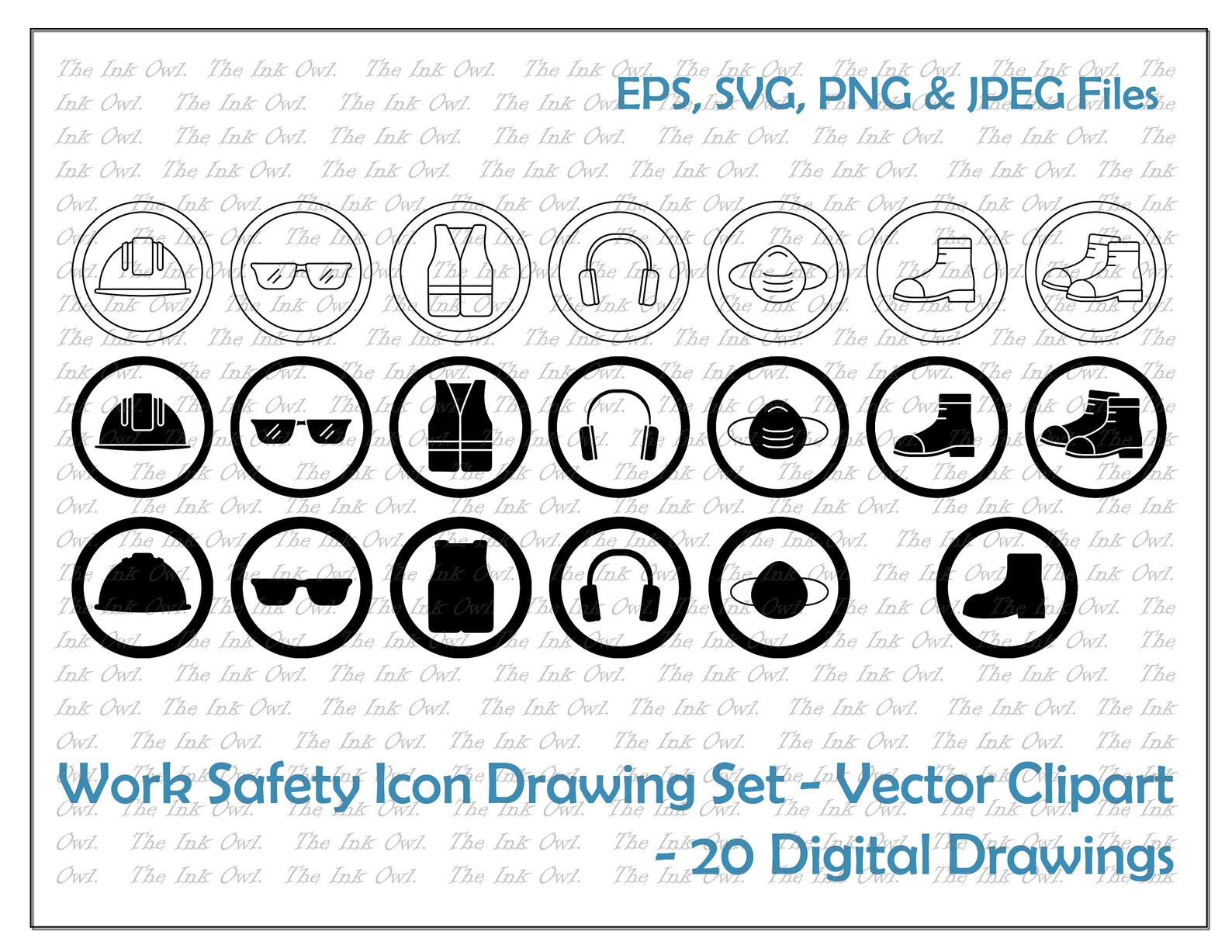 Work Safety Equipment Icon Vector Clipart Set / Outline & - Etsy