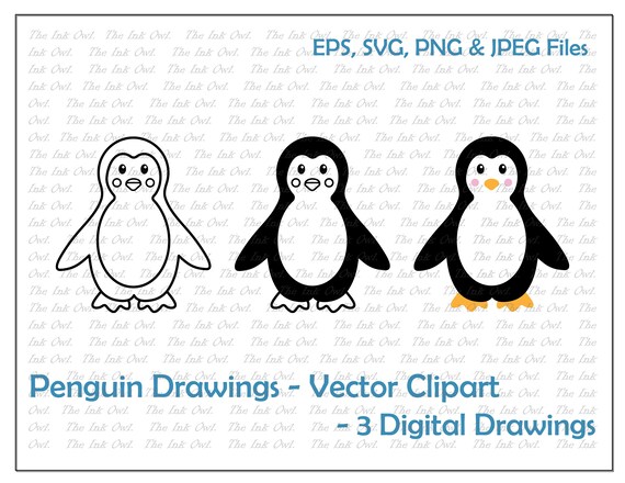 Cute Cartoon Penguin Clipart Drawing / Outline Stamp Colored - Etsy Cute Cartoon Penguin Clipart Drawing / Outline Stamp Colored - Etsy