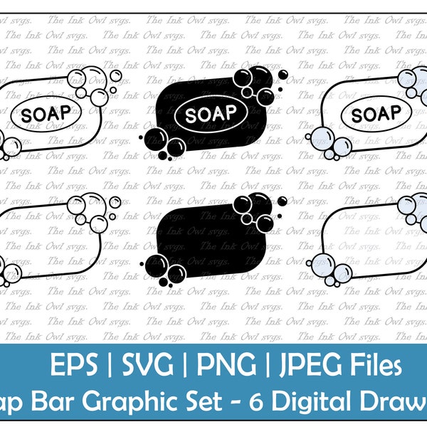 Soap bar and bubbles Clipart Set / Outline, Stamp & Color Graphic / Blank Template / PNG, JPG, SVG, Eps