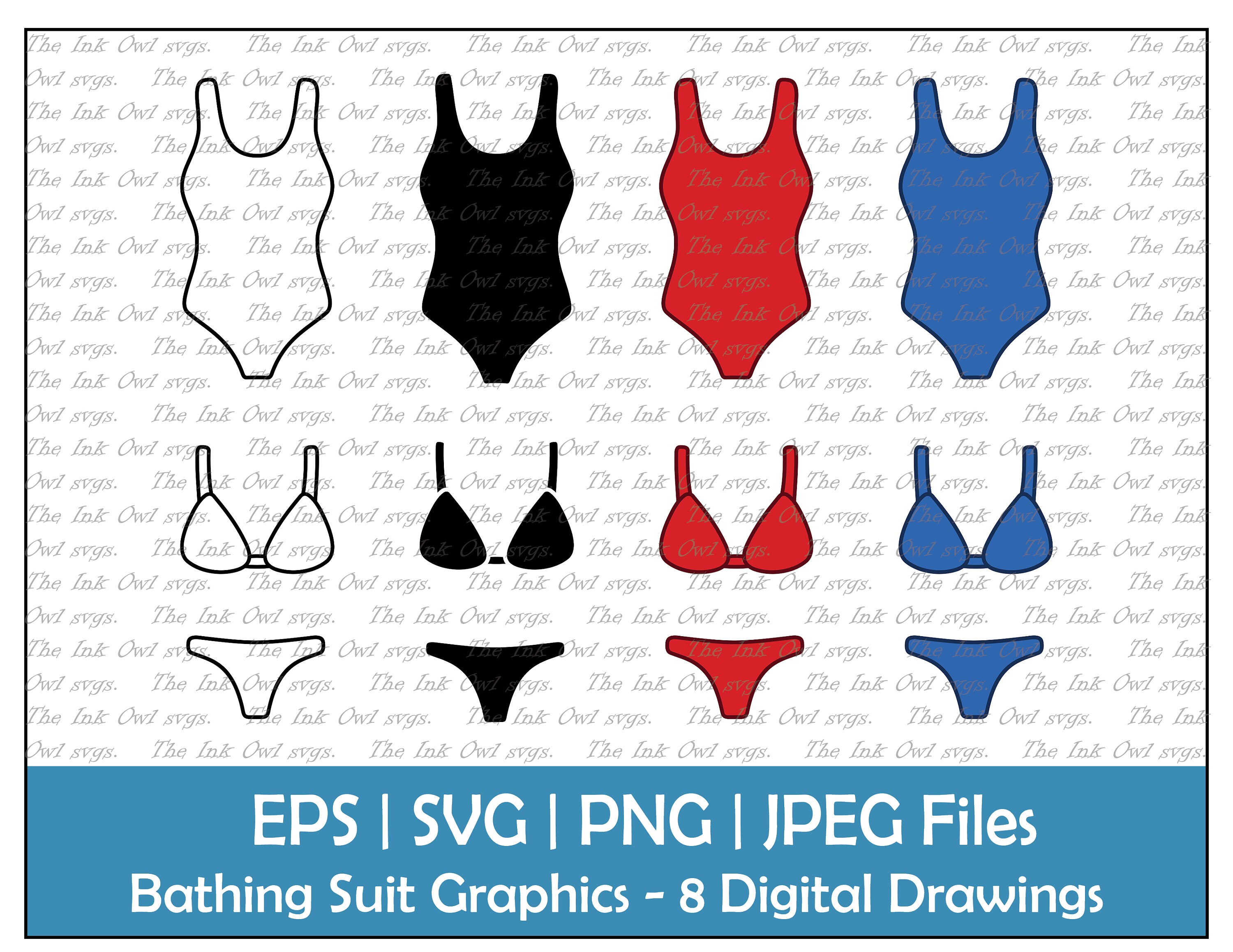 Bathing Suit Full and Bikini Vector Clipart Set / Outline - Etsy