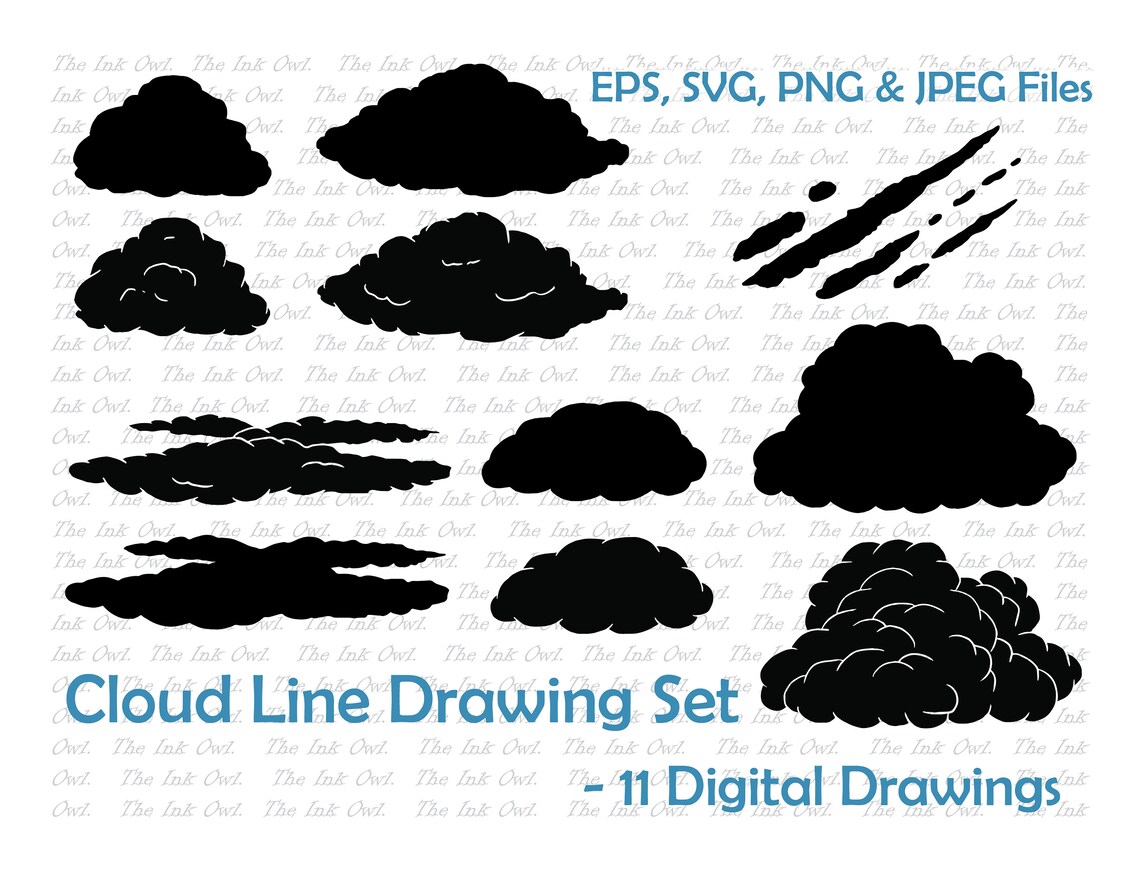 Hand drawn Cloud Silhouette Set / Digital Vector Image Etsy
