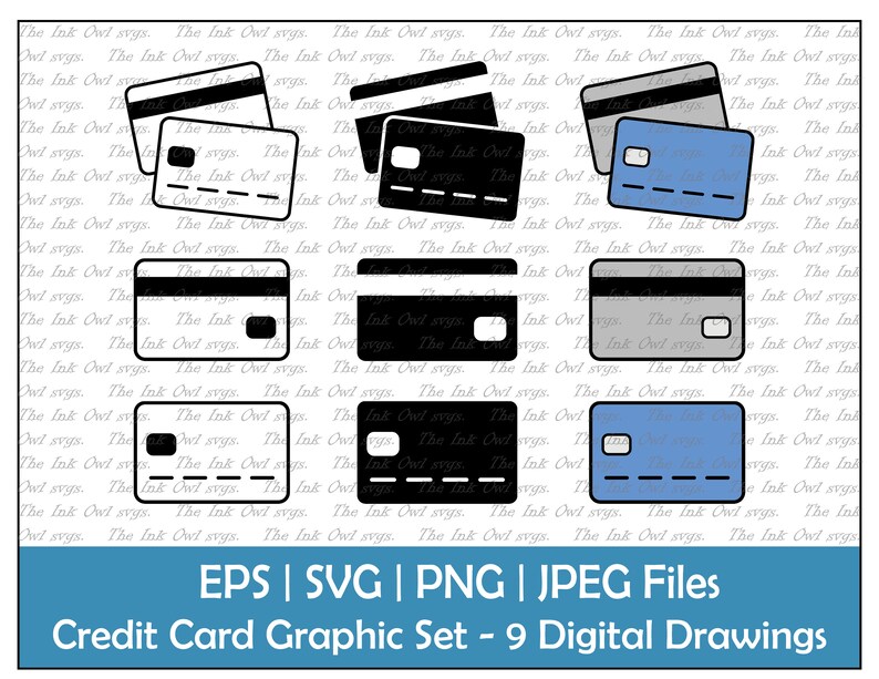 Credit Card Vector Clipart Set / Outline & Stamp Drawing Etsy Hong Kong