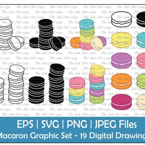 Makaronteckningsvektor Clipart-set / Kontur, silhuettstämpel och färggrafik / Efterrättsmat / PNG, JPG, SVG, Eps