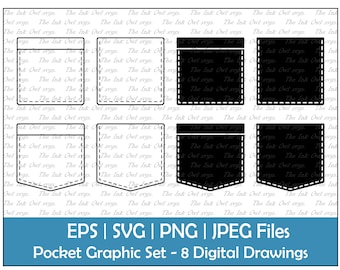 Shirt Pocket Vector Clipart Set / Outline & Stamp Drawing Graphic / Transfer / PNG, JPG, SVG, Eps